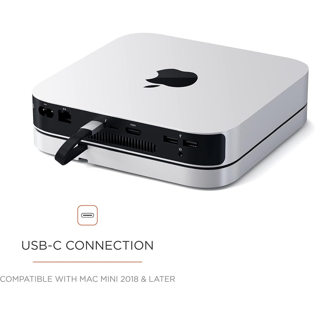 SATECHI USB-C Hub 7-in-1 für Mac mini M2/M1, Standfuß und Multiport Adapter mit Micro-/SD Kartenleser, USB 3.0 und 3,5mm Audioanschluss (Nicht für Mac mini M4) – Silber