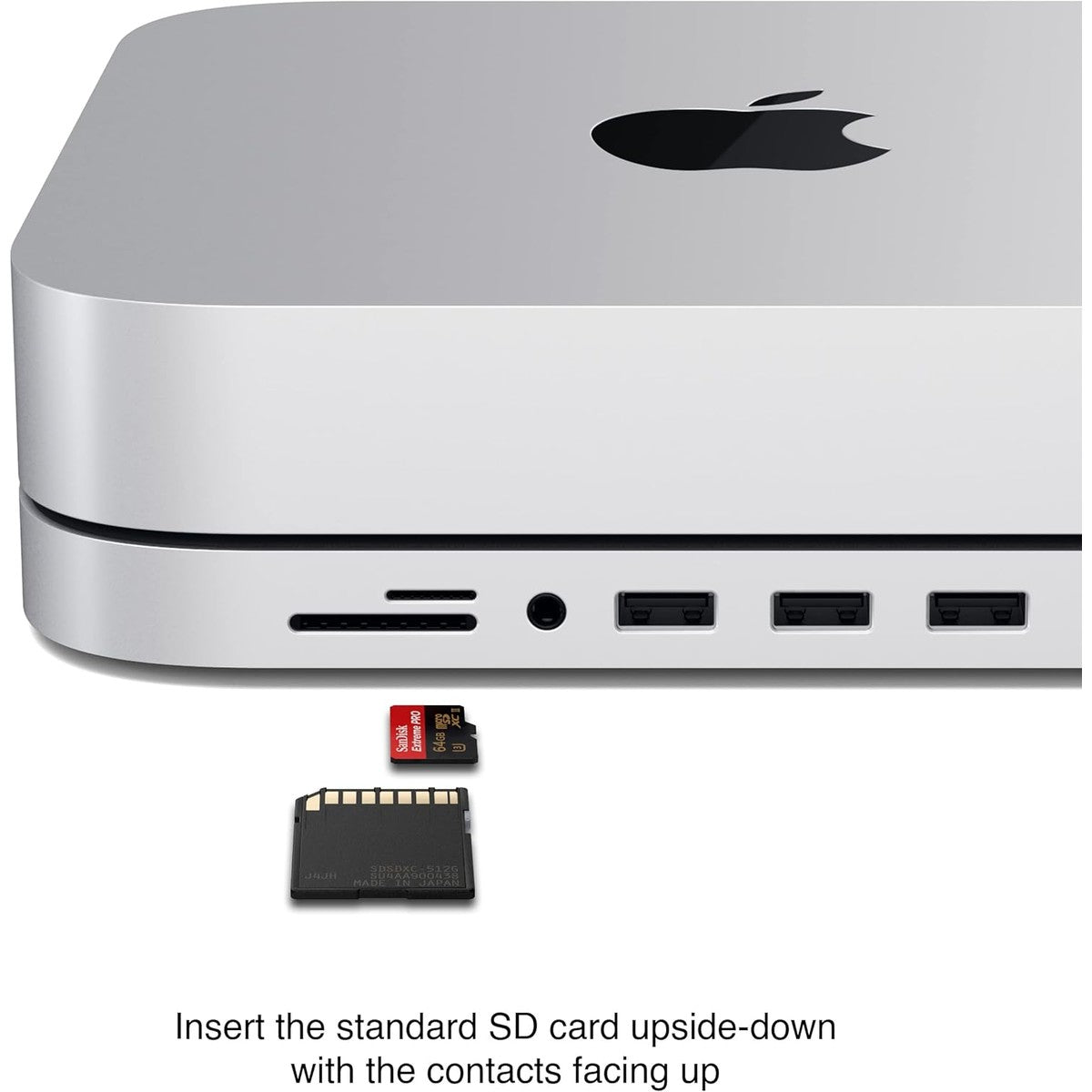 SATECHI USB-C Hub 7-in-1 für Mac mini M2/M1, Standfuß und Multiport Adapter mit Micro-/SD Kartenleser, USB 3.0 und 3,5mm Audioanschluss (Nicht für Mac mini M4) – Silber