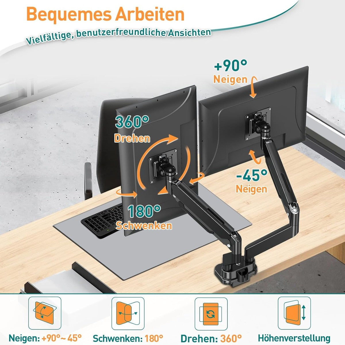 ELIVED Monitor Halterung 2 Monitore für 13-39" Bildschirme hält 2-15 kg