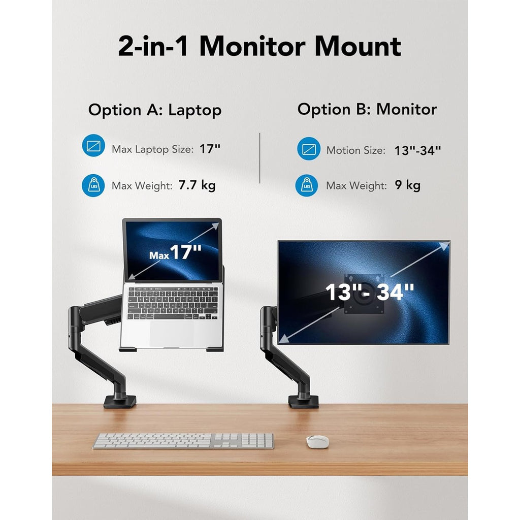HUANUO 2-in-1 Laptop Halterung mit Tablett, 13-34" Monitor, bis zu 17" Notebook