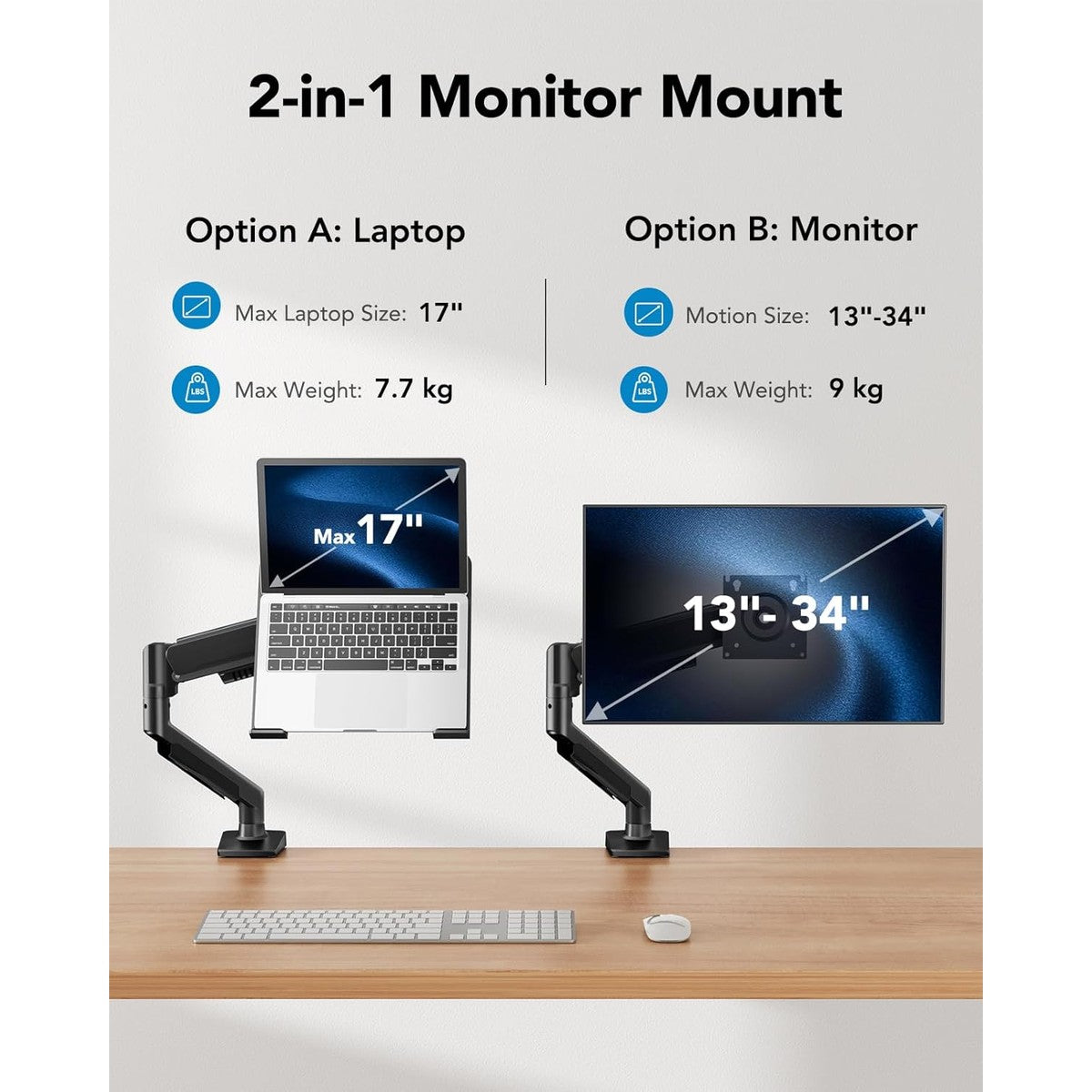 HUANUO 2-in-1 Laptop Halterung mit Tablett, 13-34" Monitor, bis zu 17" Notebook