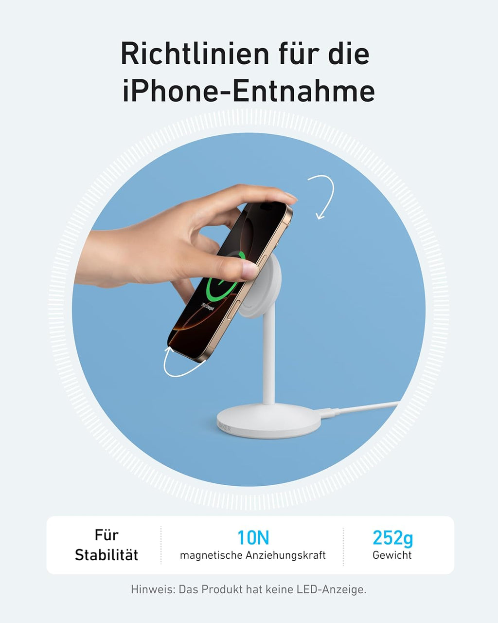 Anker MagGo kabellose Ladestation, 15W Qi2 für MagSafe, Ständer mit USB-C Kabel, Magnetisches Ladegerät für iPhone 17/16/15/14/13/12, AirPods (ohne Netzteil)