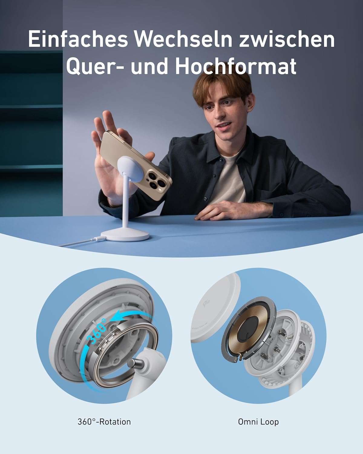 Anker MagGo kabellose Ladestation, 15W Qi2 für MagSafe, Ständer mit USB-C Kabel, Magnetisches Ladegerät für iPhone 17/16/15/14/13/12, AirPods (ohne Netzteil)